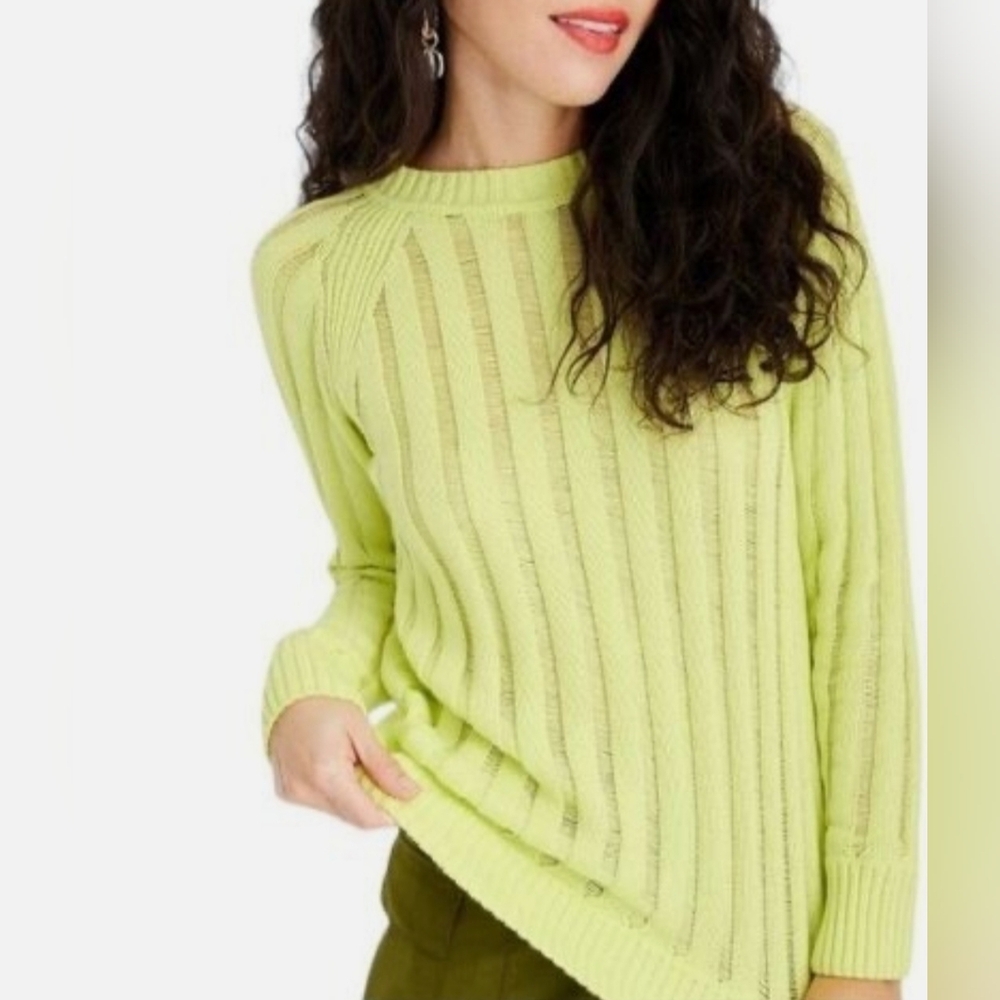 Lime Green Textured Loose Knit 100% Cotton Womens Sweater Future Collective